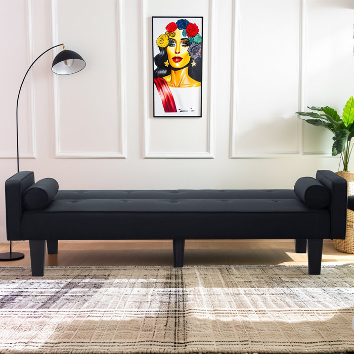 Mercury Row® Futon Couch, Fabric Futon Sofa Bed with 2 Pillows for